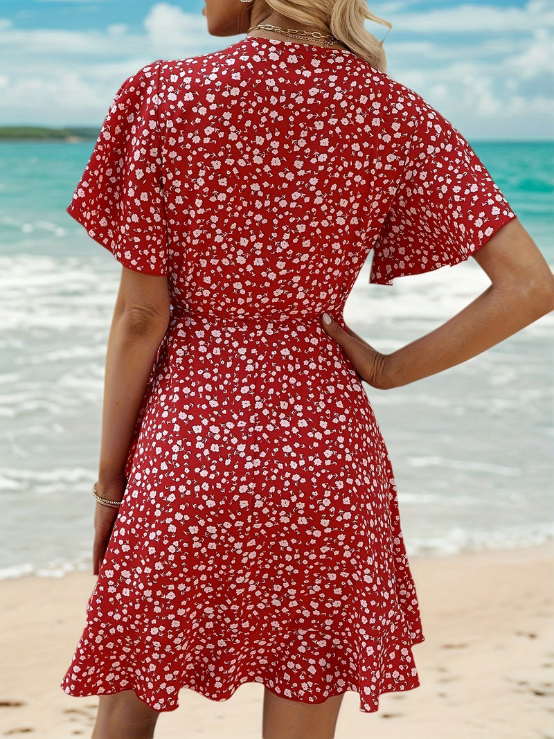 Lightweight Ladies' Summer Dress with Floral Print and Elegant Wrap Design