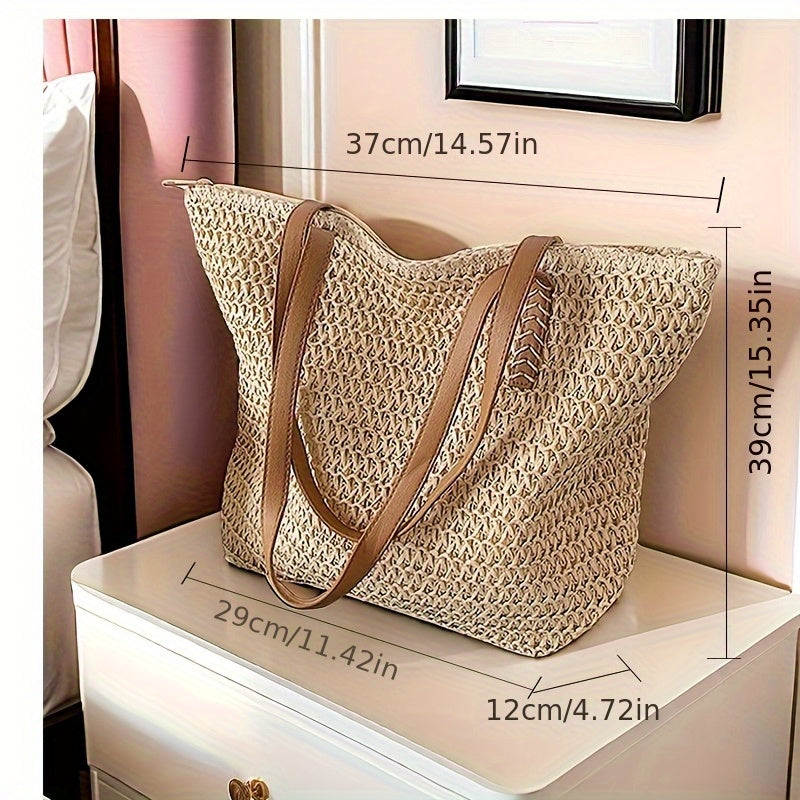 Beach Bag French Straw Tote Bag Spacious Woven Summer Bag
