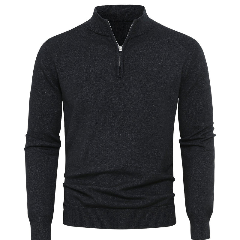 Men's Knitted Jumper with Half Zip – Warm High-Neck Style for Autumn and Winter