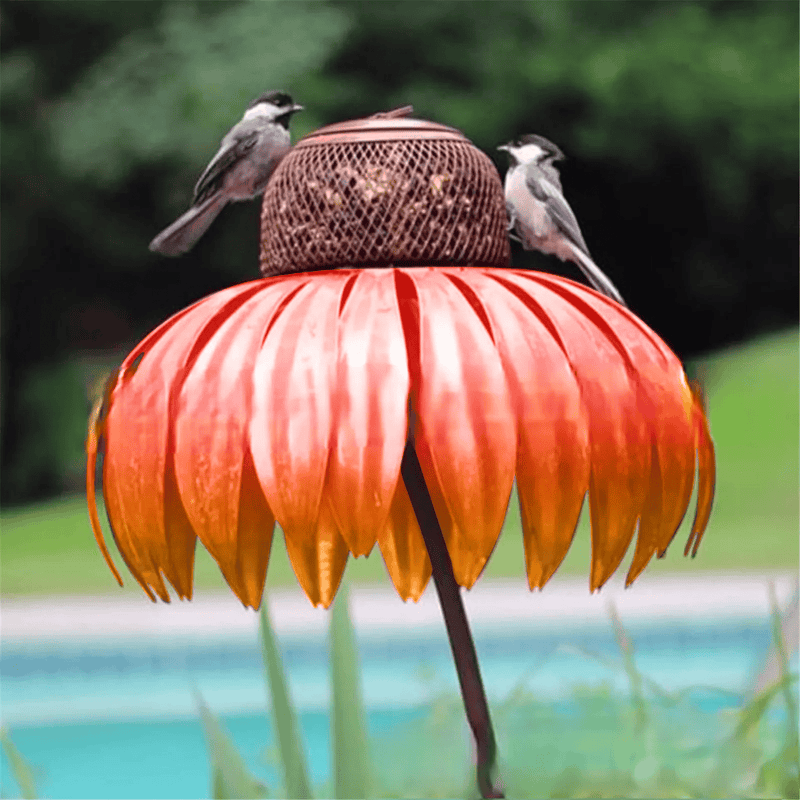 Decorative Bird Feeder House for Garden – Metal Flower Design and Durable
