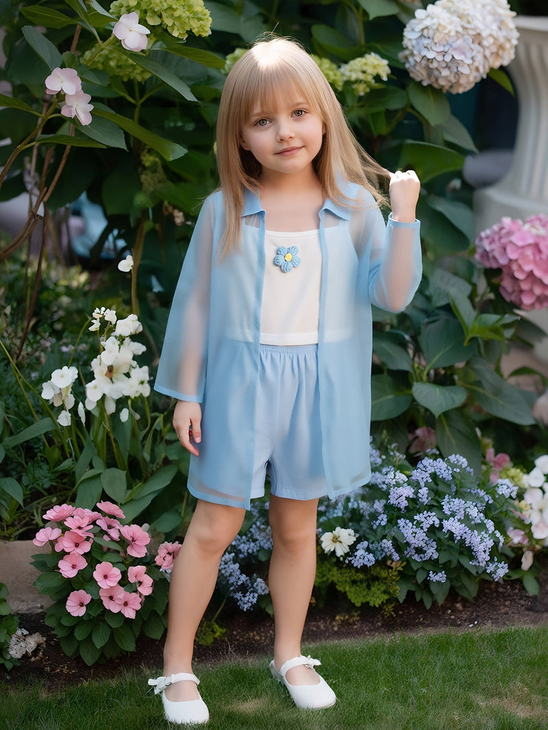 Lightweight Girls' Summer Set with Blouse and Shorts
