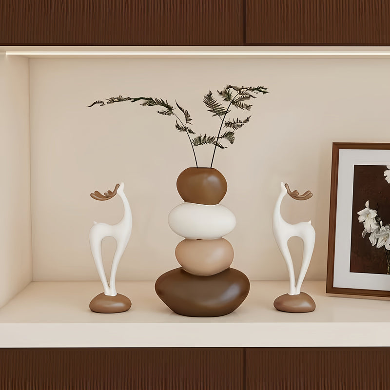 Decorative Resin Vase Set with Sculptural Stone Design for Interiors