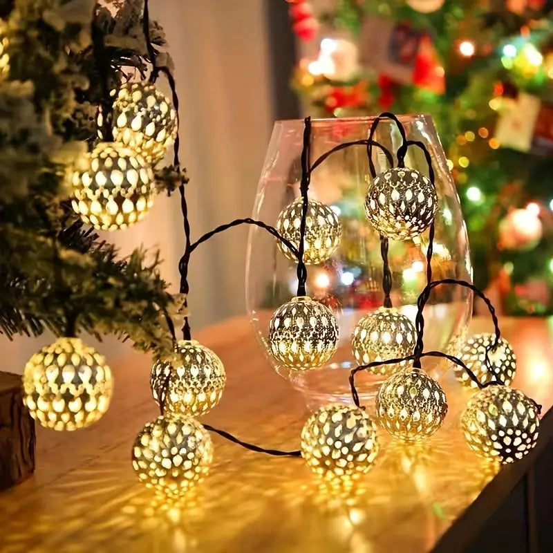 Moroccan Metal Globe String Lights for Indoor and Outdoor Décor