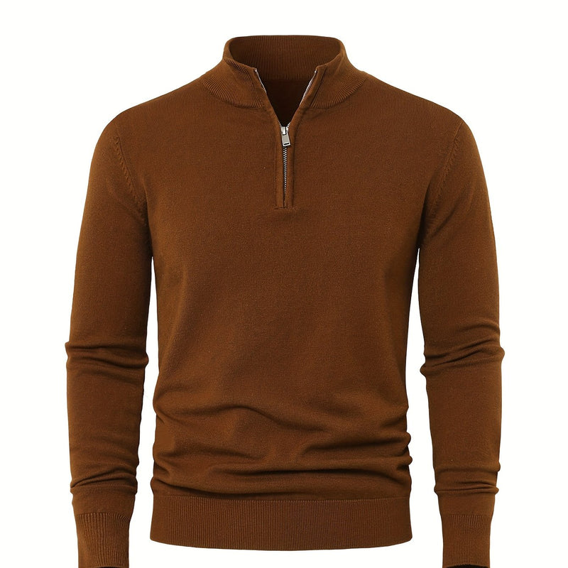 Men's Knitted Jumper with Half Zip – Warm High-Neck Style for Autumn and Winter