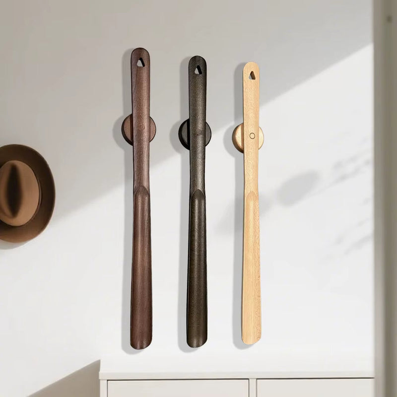 Minimalist Wooden Shoe Horn with Wall Mount