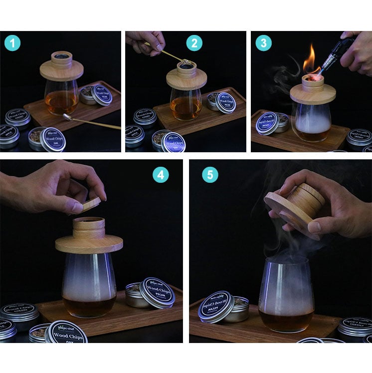 Wooden Cocktail Smoker Kit for Whisky, Drinks and Food Infusion