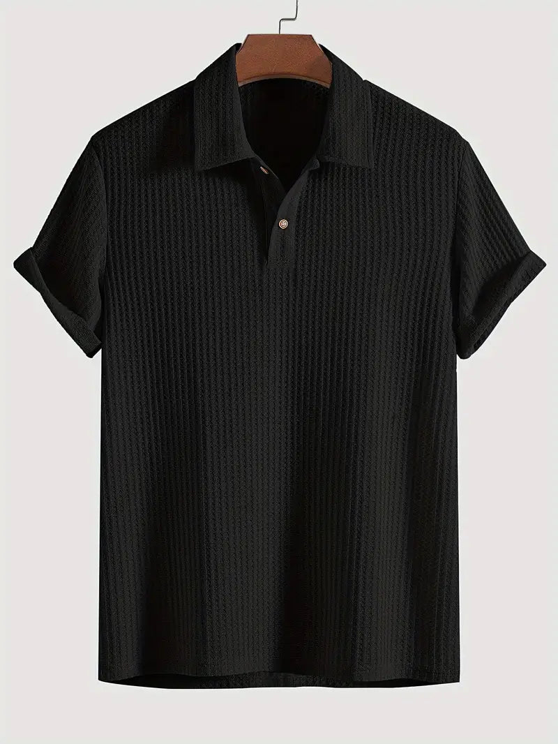 Casual Men's Polo with Ribbed Pattern and Breathable Comfort for Summer