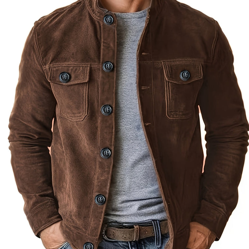 Men's Casual Jacket with Buttons and Stand-Up Collar – Vintage Work Jacket for Spring and Autumn