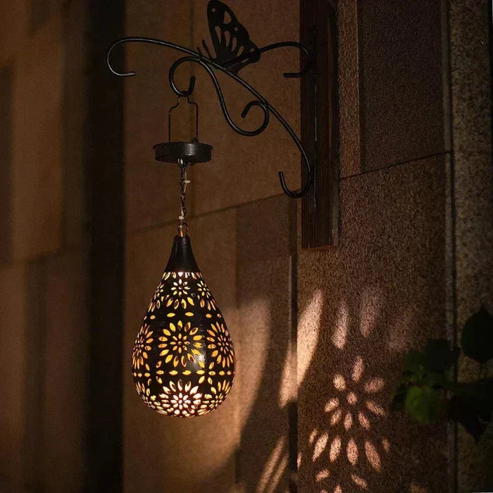 Solar Hanging Garden Lantern with Floral Cut-Outs for Outdoor Lighting