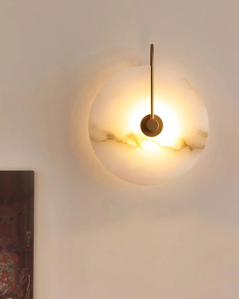 Alabaster LED Wall Lamp with Circular Stone Shade & Warm Ambient Light