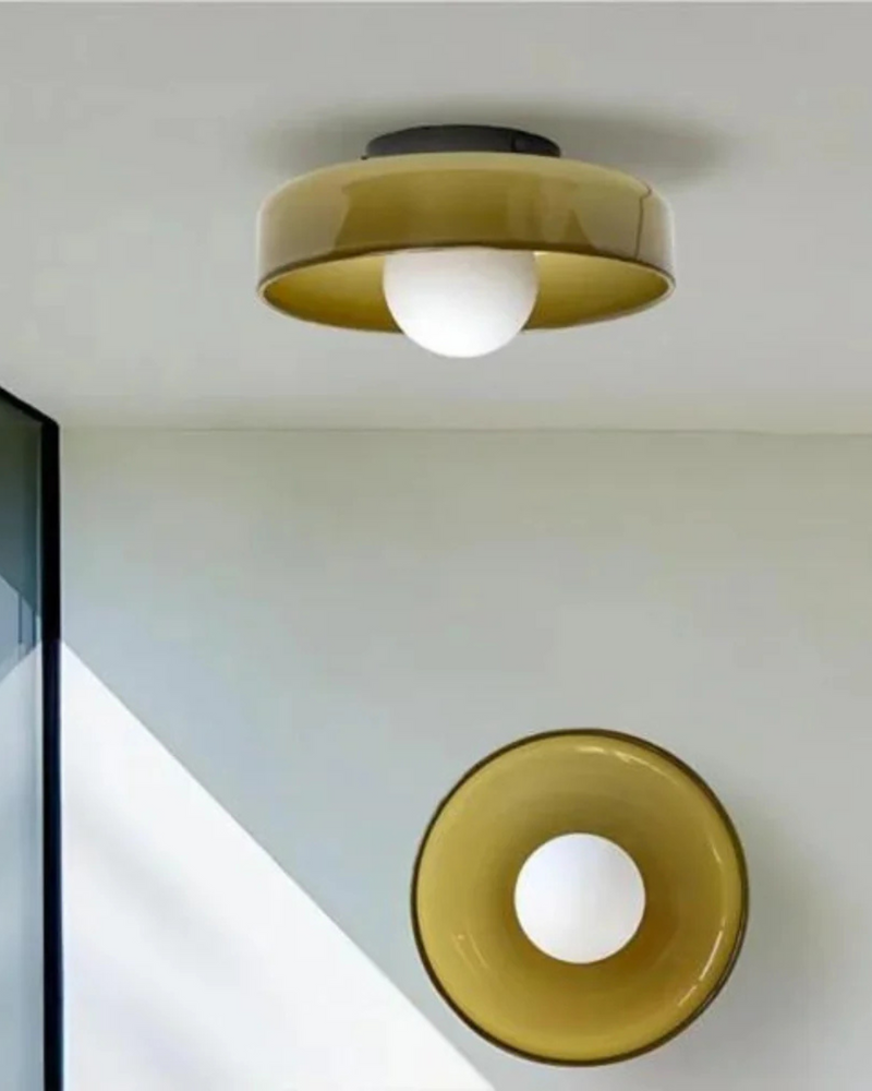 Sculptural Glass Wall Sconce with Central Globe Light & Circular Shade