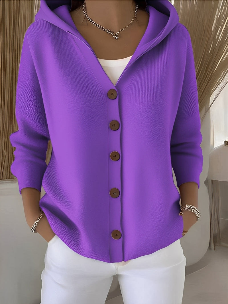 Knitted Women's Cardigan with Hood and Buttons for a Comfortable Casual Look
