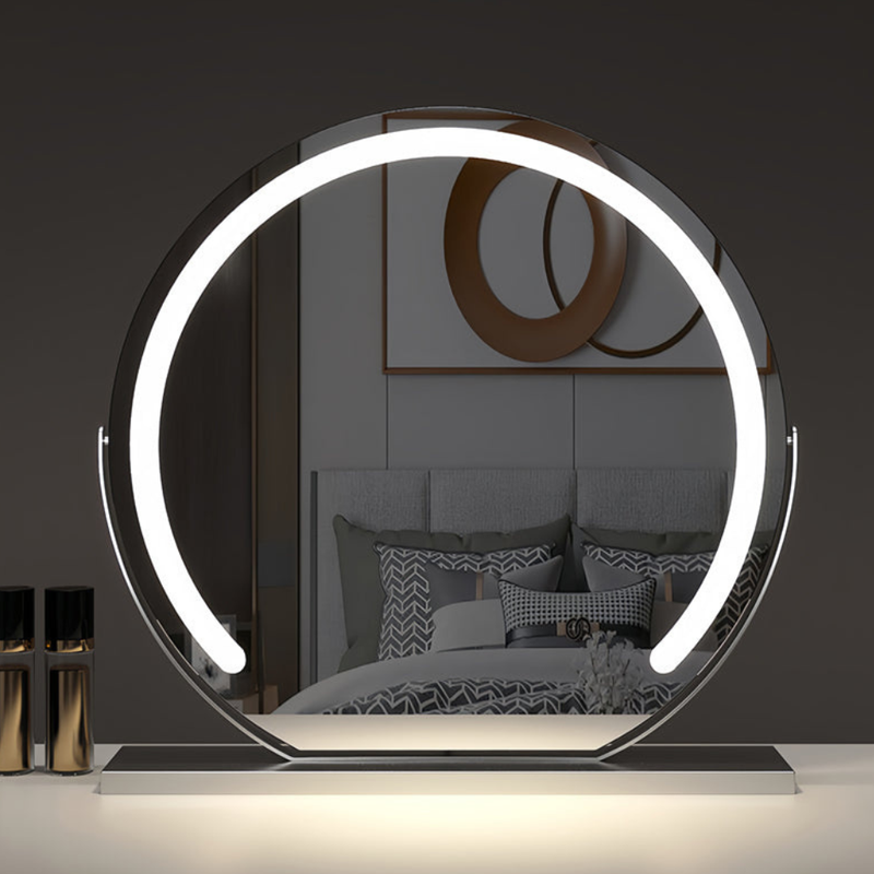 Round LED Dressing Table Mirror with Touch Controls and Rotating Frame
