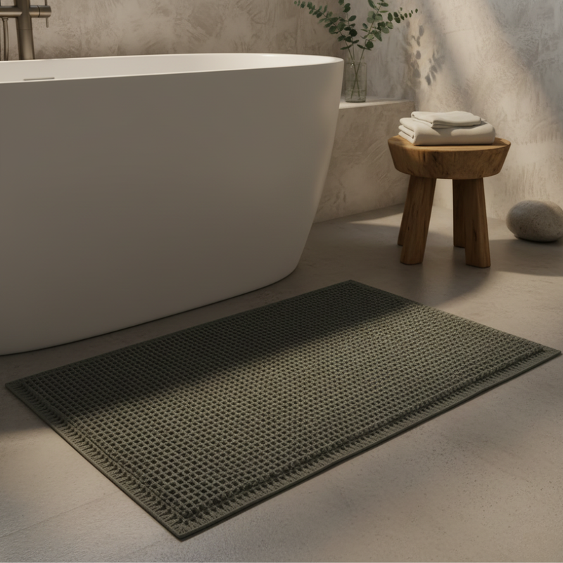Waffle Bath Mat with Absorbent Microfibre and Non-Slip Backing