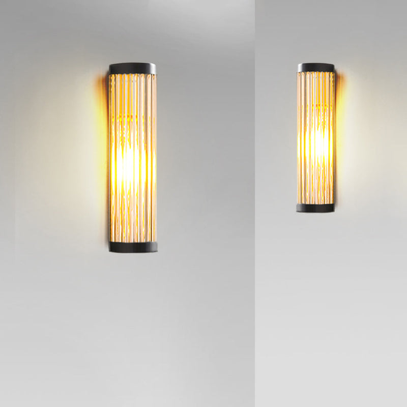 Semi-Cylinder Outdoor Wall Light with Ribbed Glass Shade