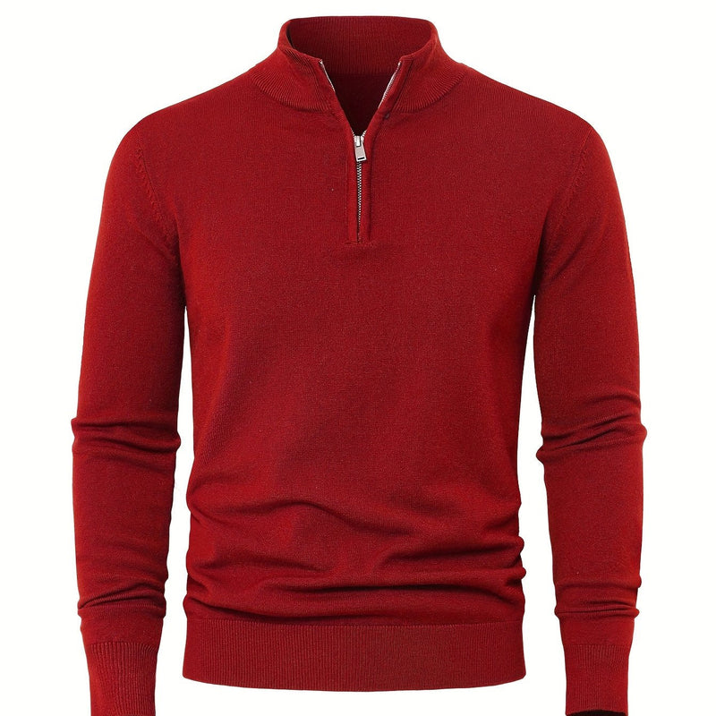 Men's Knitted Jumper with Half Zip – Warm High-Neck Style for Autumn and Winter