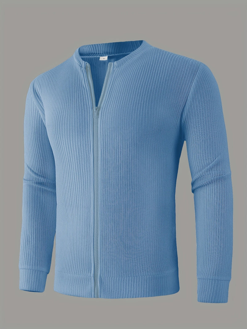 Men's Ribbed Zip-Up Cardigan – Relaxed Fit for Autumn and Winter