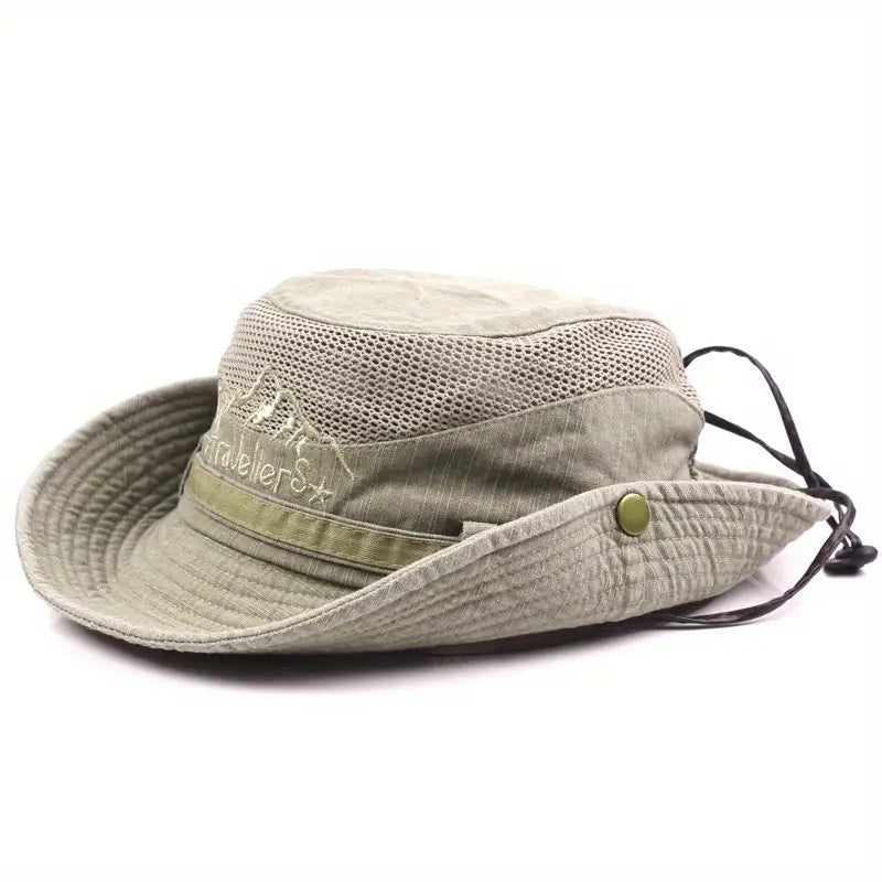 Sun Hat with Wide Brim, Mesh Panels and Adjustable Chin Cord