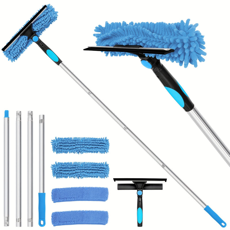 2-in-1 Window Cleaning Tool with Telescopic Handle and Microfibre Pads