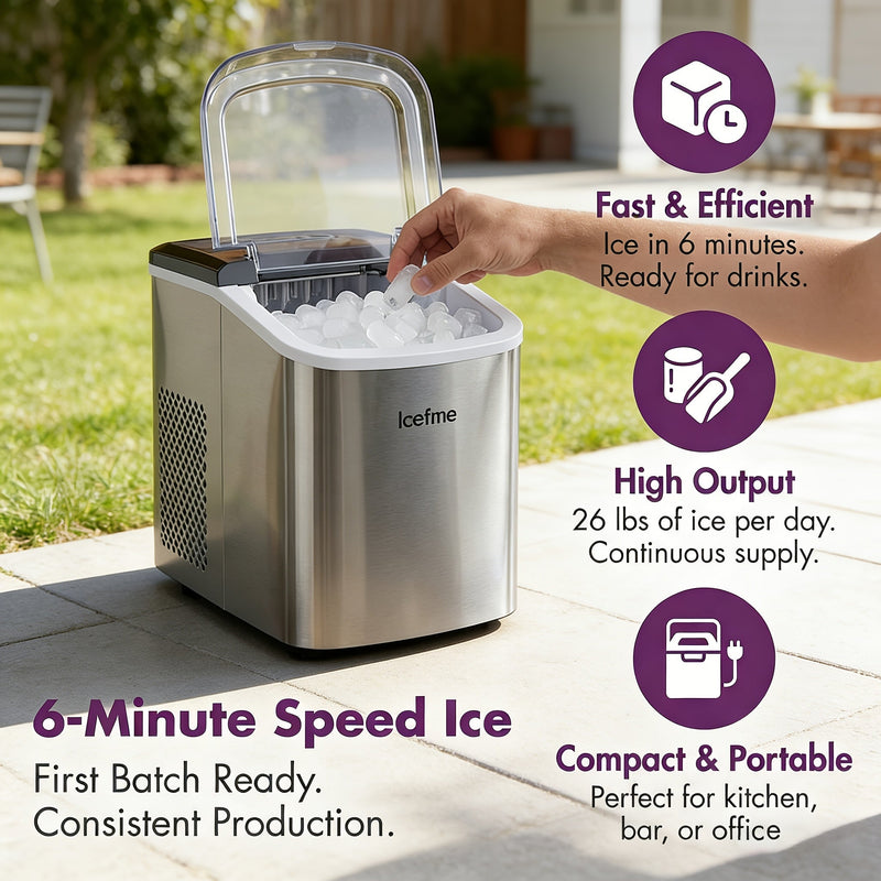 Portable Ice Cube Maker with Quick Ice Production and Handy Carry Handle