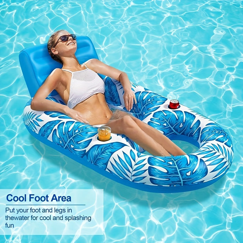 Inflatable Pool Lounge with Backrest and Cup Holders for Relaxed Floating