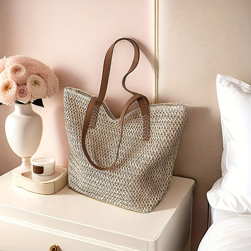 Beach Bag French Straw Tote Bag Spacious Woven Summer Bag