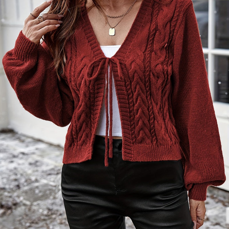 Ladies Elegant Knitted Cardigan with Bow Closure – Casual and Comfortable