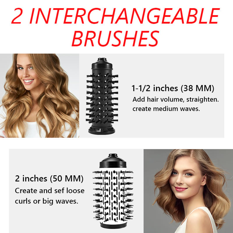 Rotating Hot-Air Hairstyler with Two Interchangeable Brushes