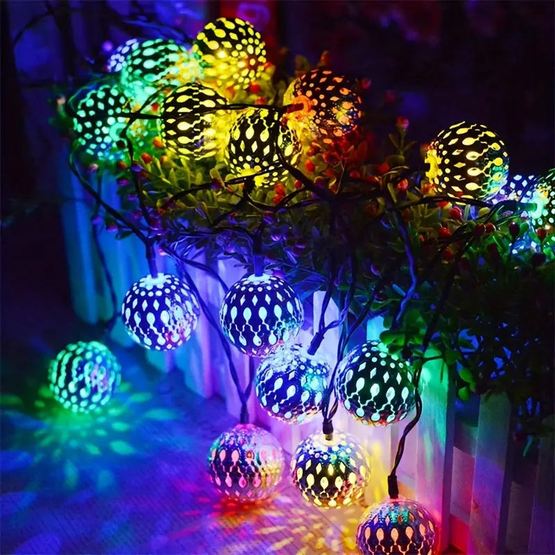 Moroccan Metal Globe String Lights for Indoor and Outdoor Décor