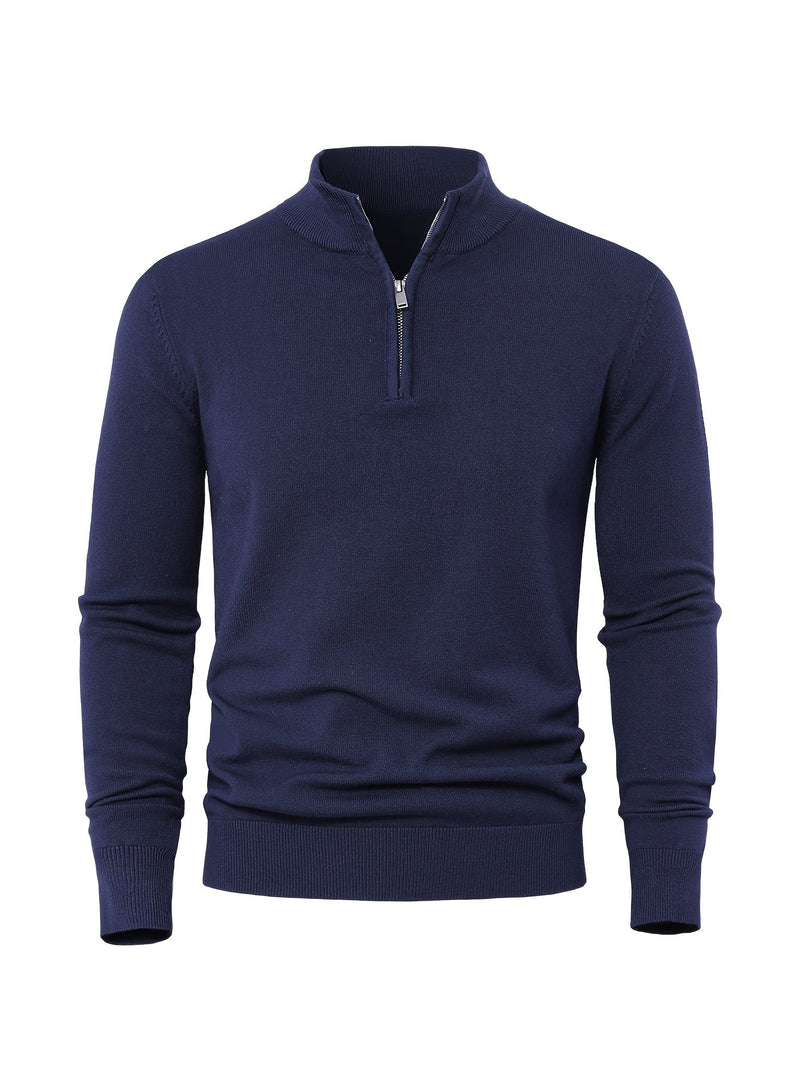 Men's Knitted Jumper with Half Zip – Warm High-Neck Style for Autumn and Winter