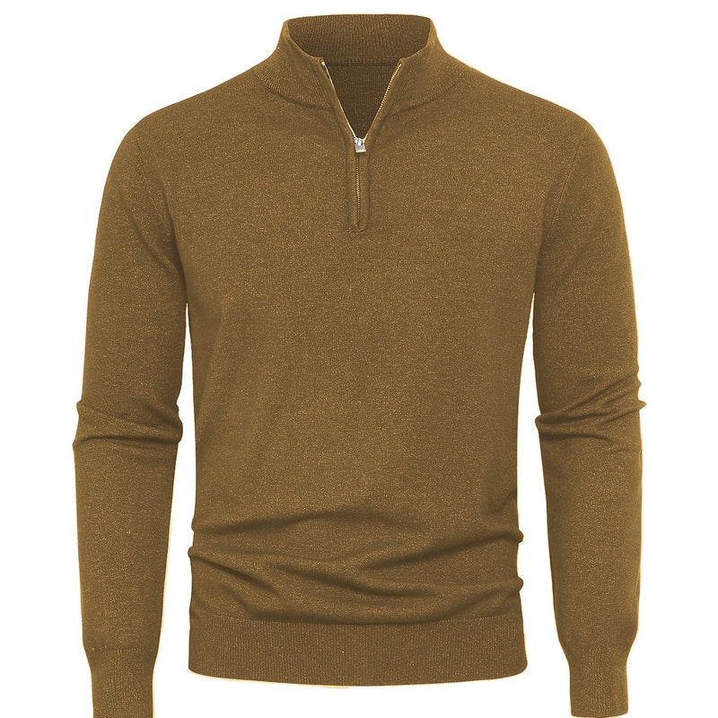 Men's Knitted Jumper with Half Zip – Warm High-Neck Style for Autumn and Winter