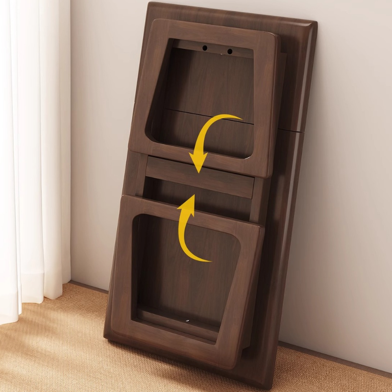Folding Solid Wood Side Table with Adjustable Top