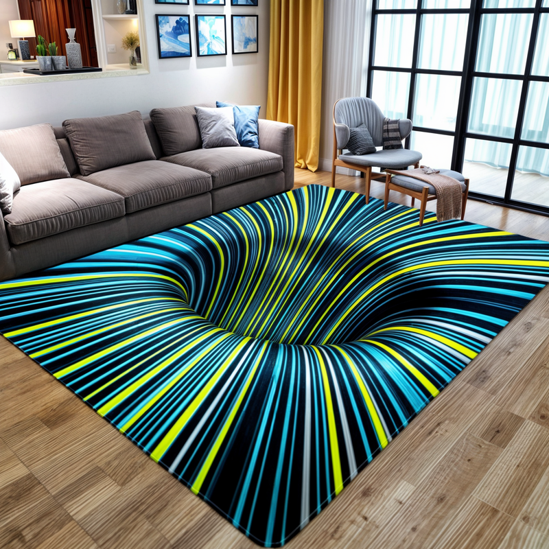 3D Optical Illusion Door Mat with Geometric Checkerboard Pattern for Hall