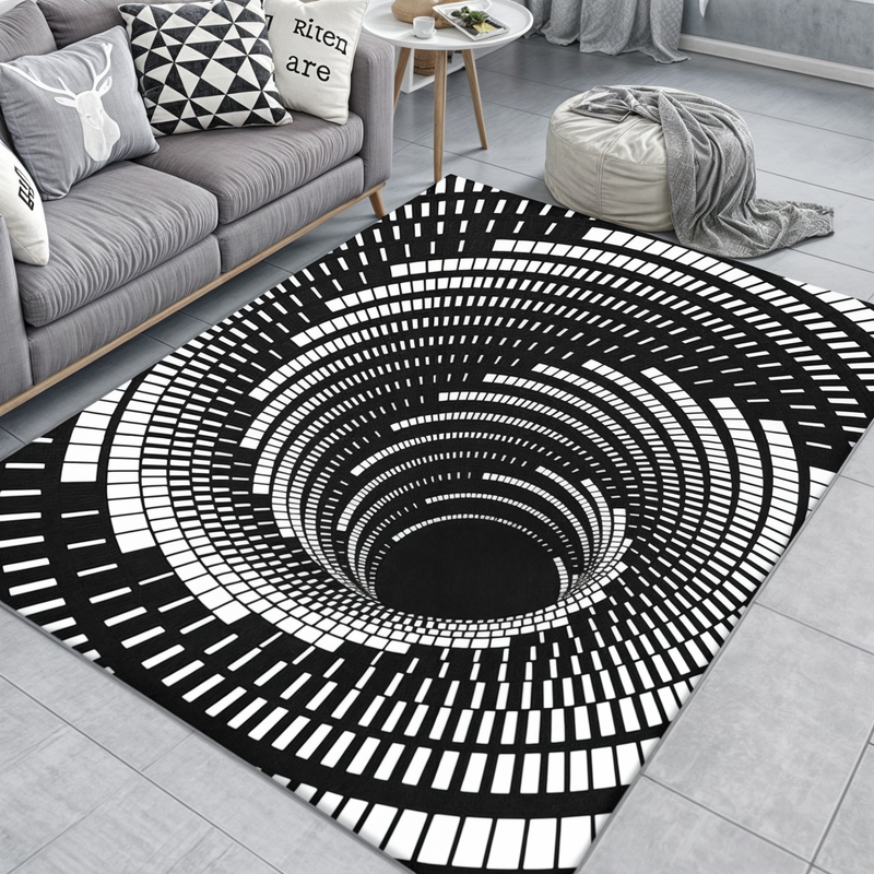 3D Optical Illusion Door Mat with Geometric Checkerboard Pattern for Hall