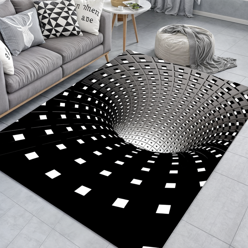 3D Optical Illusion Door Mat with Geometric Checkerboard Pattern for Hall