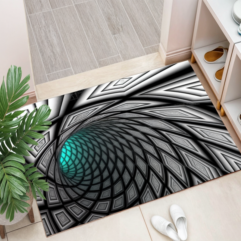 3D Optical Illusion Door Mat with Geometric Checkerboard Pattern for Hall