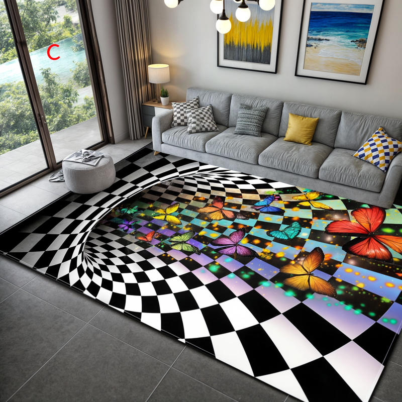 3D Optical Illusion Door Mat with Geometric Checkerboard Pattern for Hall