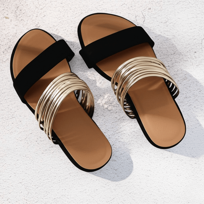 Ladies Slip-On Sandals with Comfortable Sole and Decorative Strap Rings