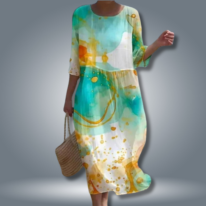 Summer Dress for Women with Abstract Floral Pattern and A-Line