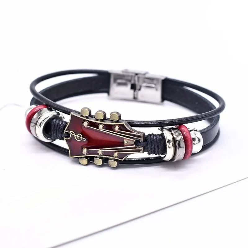 Unisex Leather Bracelet with Guitar-Inspired Design for Everyday Wear