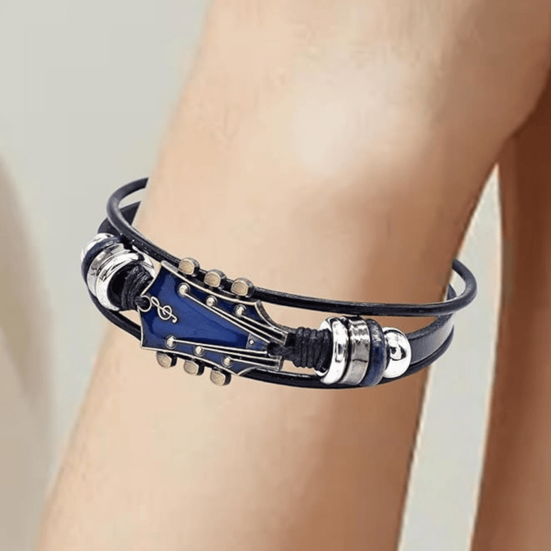 Unisex Leather Bracelet with Guitar-Inspired Design for Everyday Wear