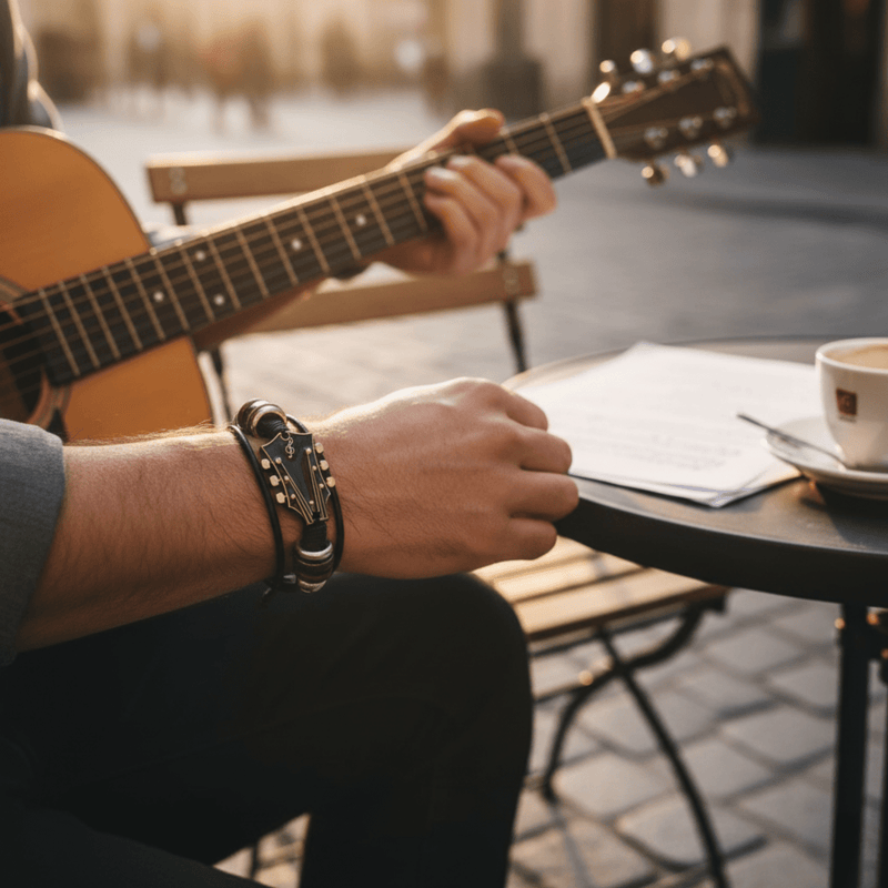 Unisex Leather Bracelet with Guitar-Inspired Design for Everyday Wear