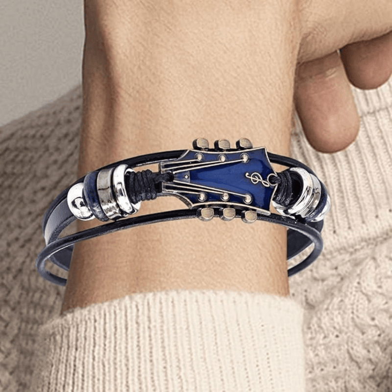 Unisex Leather Bracelet with Guitar-Inspired Design for Everyday Wear