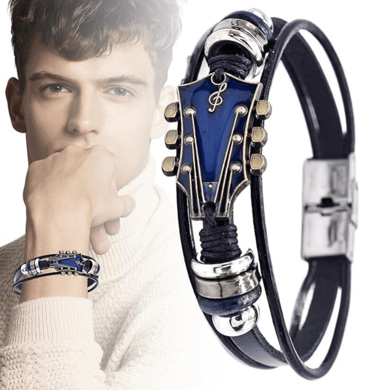 Unisex Leather Bracelet with Guitar-Inspired Design for Everyday Wear