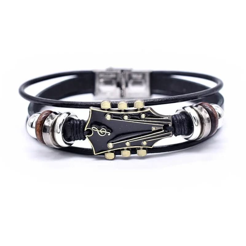 Unisex Leather Bracelet with Guitar-Inspired Design for Everyday Wear