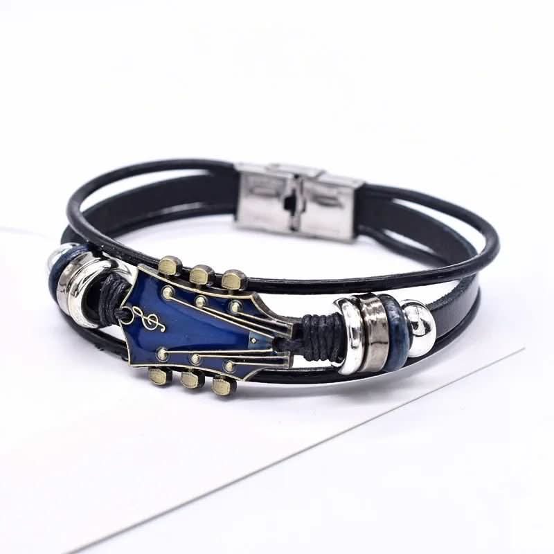 Unisex Leather Bracelet with Guitar-Inspired Design for Everyday Wear