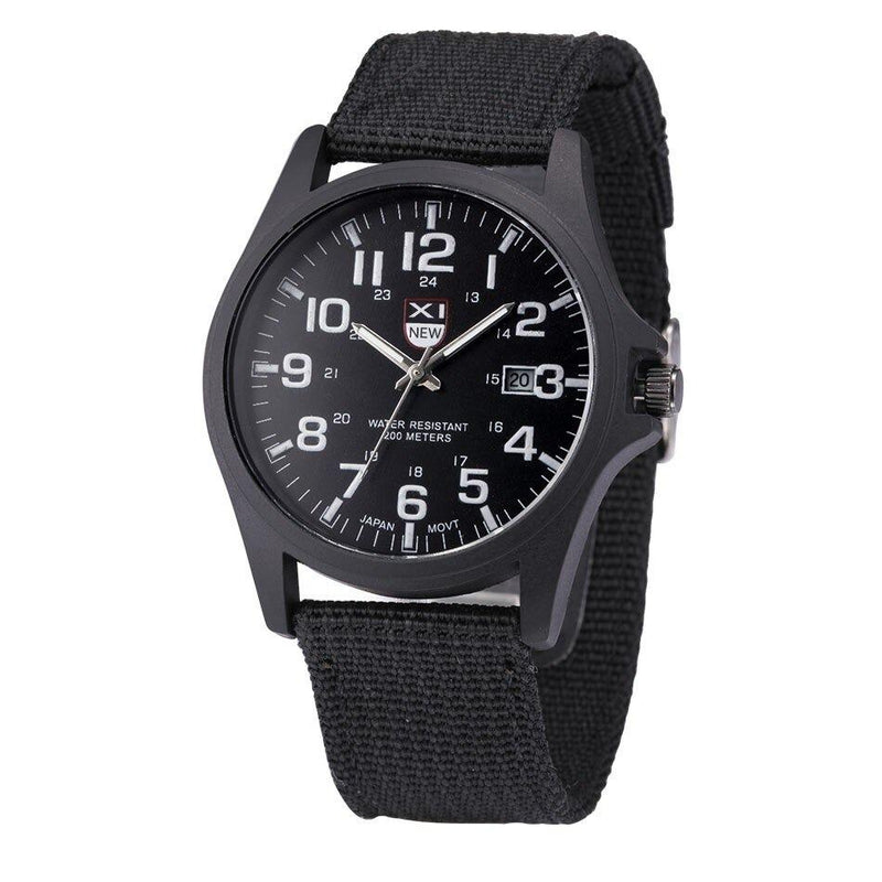 Robust Water-Resistant Men's Watch with Military Design and Date Function