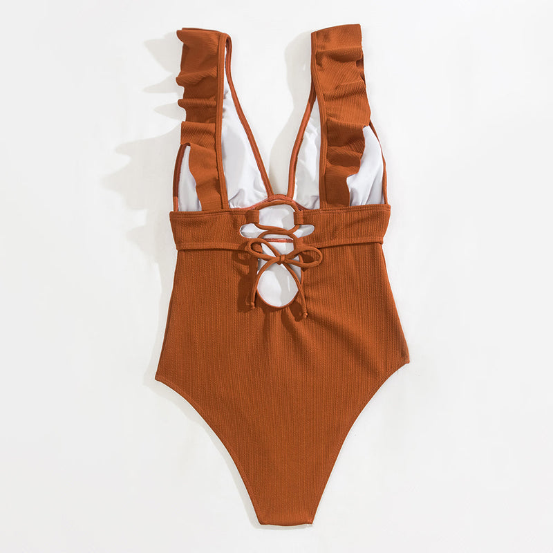 Swimsuit for Women with Ruffles and Deep V-Neck