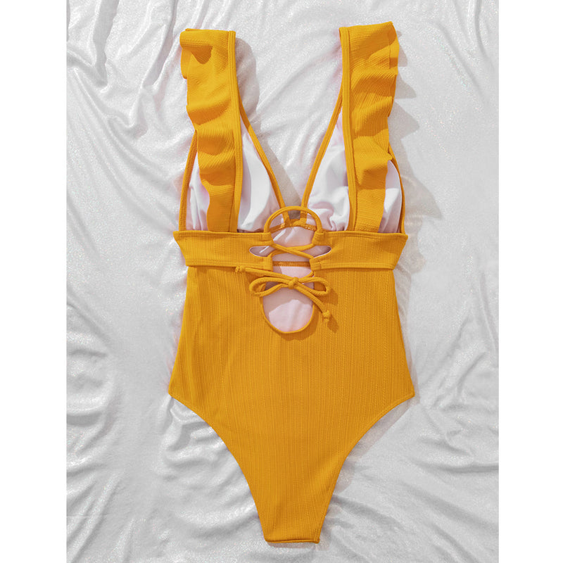 Swimsuit for Women with Ruffles and Deep V-Neck