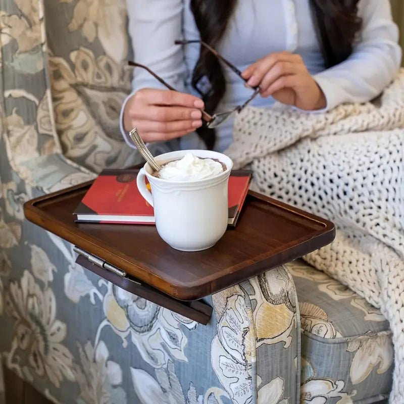 Adjustable Bamboo Armrest Table for Sofa Snacks Drinks Laptop